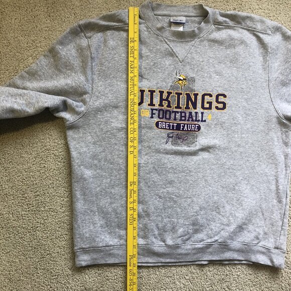 Reebok NFL Minnesota Vikings Football Brett Favre Crewneck Sweatshirt Large Gray - Picture 6 of 6